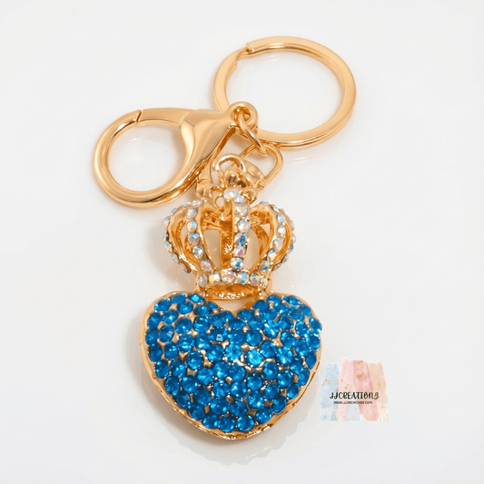 👑 Blue Crystal Crown Heart Keychain