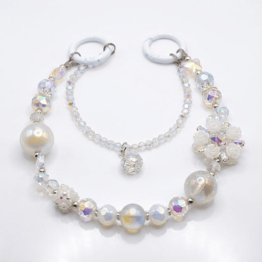 Iridescent Crystal Beaded Bag Charm – Pearl & Snowflake Sparkle