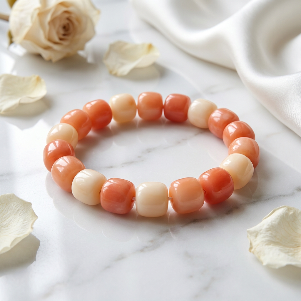 Peach Cream Beaded Stretch Bracelet – Handmade Minimalist Jewelry