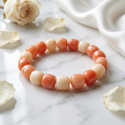 Peach Cream Beaded Stretch Bracelet – Handmade Minimalist Jewelry
