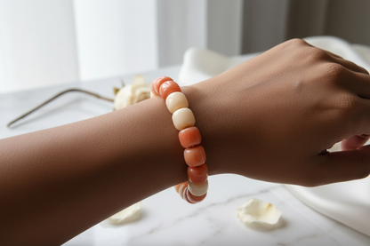 Peach Cream Beaded Stretch Bracelet – Handmade Minimalist Jewelry