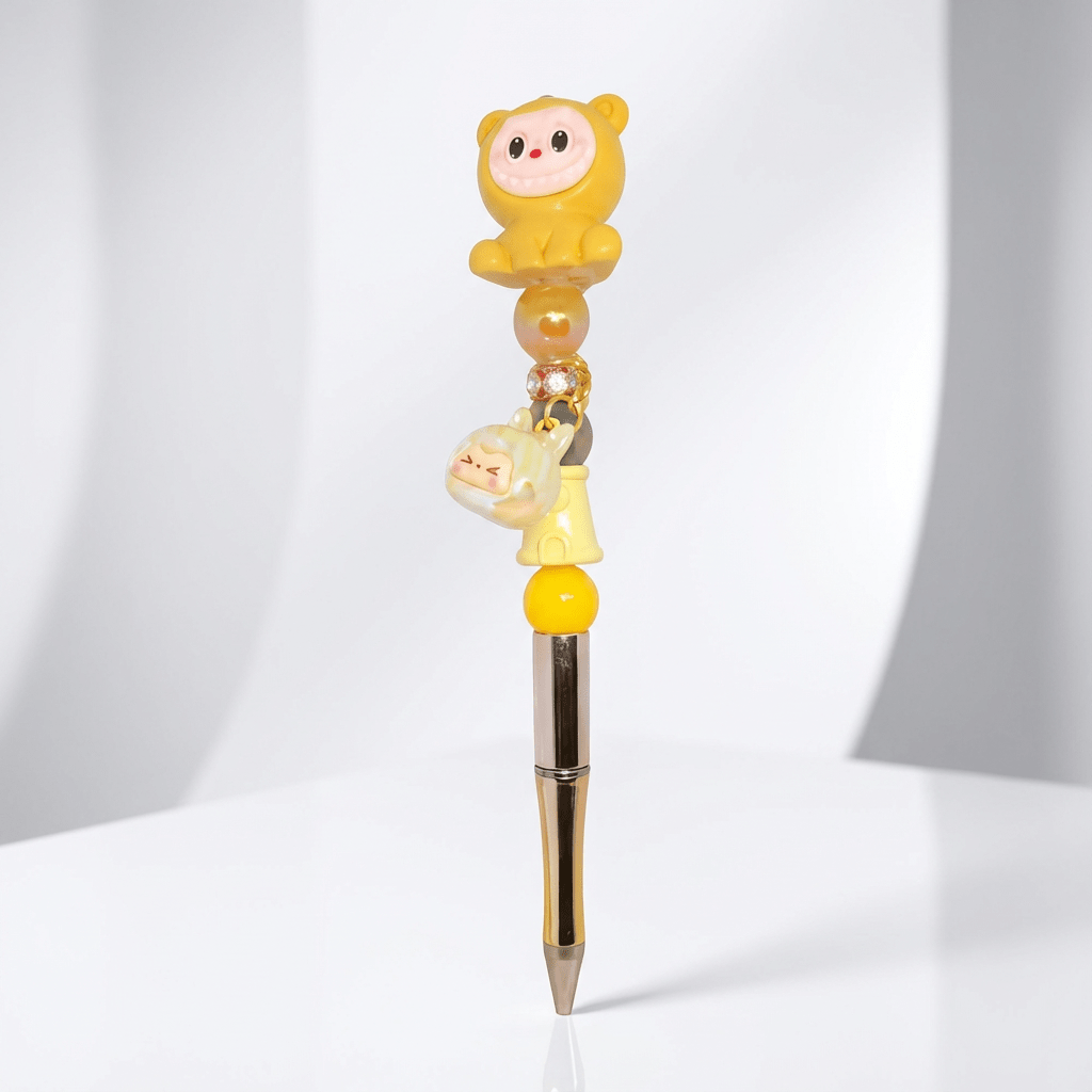 ✨ Cute Yellow Character Pen – Beaded Pen with Dangling Charm ✨