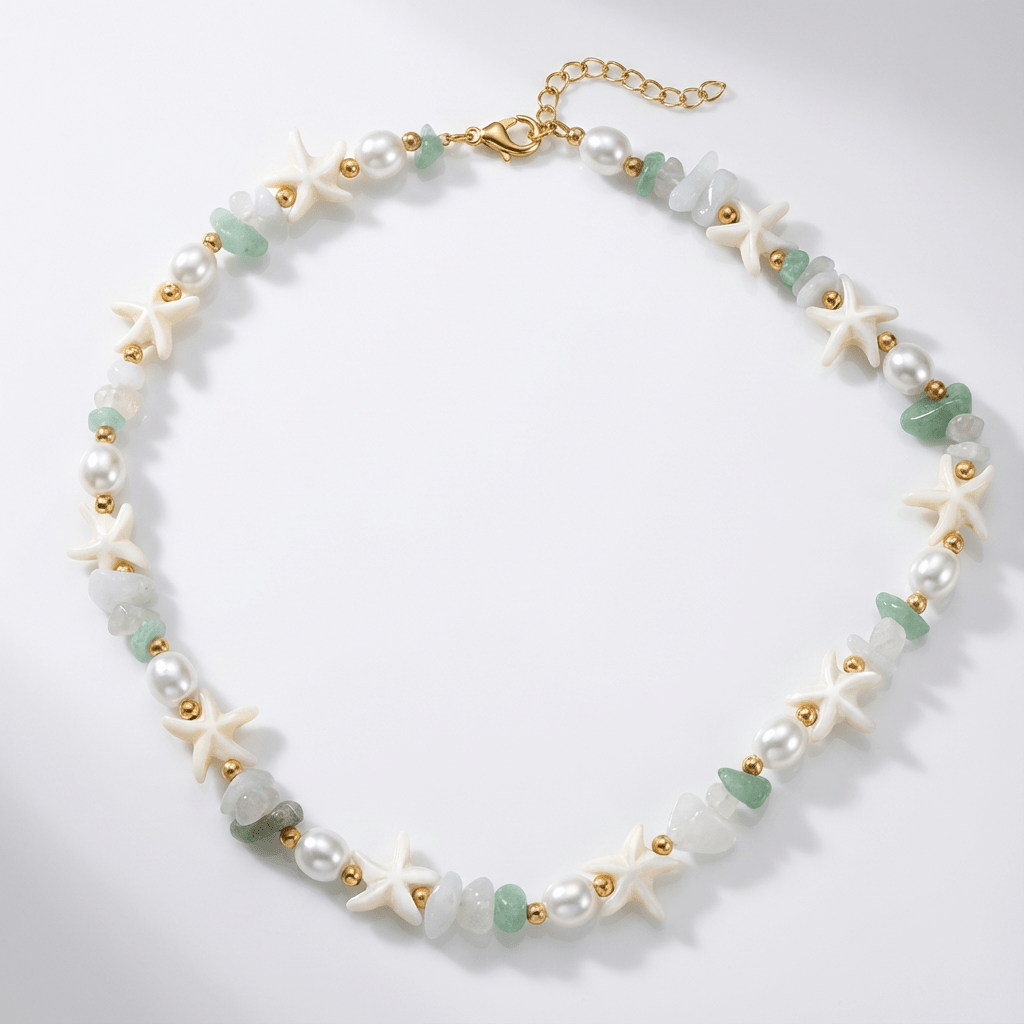 🌊 Starfish & Gemstone Beaded Necklace