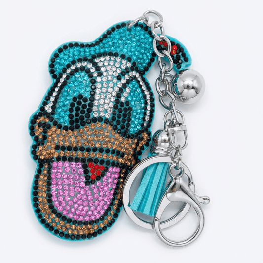 Large Sparkling Donald Duck-Inspired Rhinestone Keychain