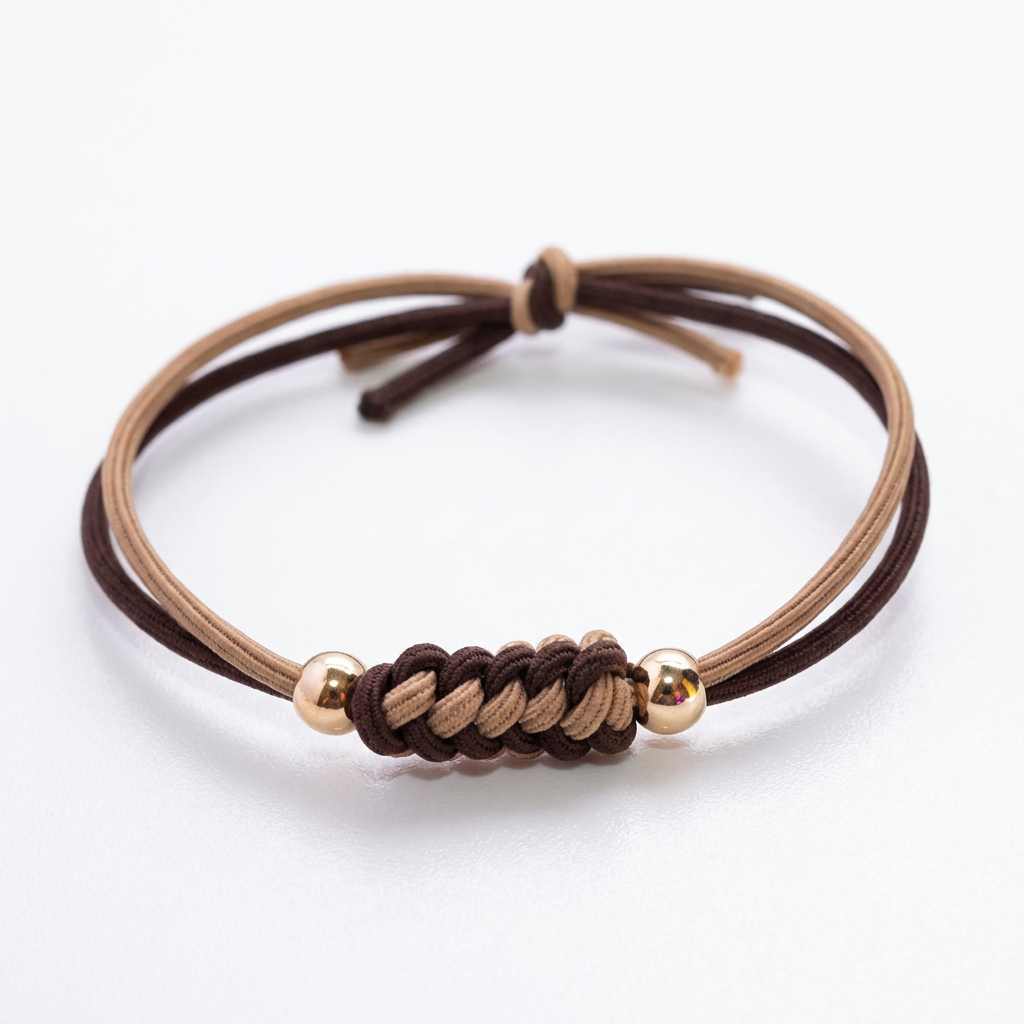 Adjustable Brown Cord Bracelet – Minimalist Gold Bead Wristband