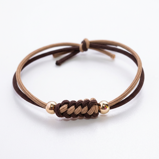 Adjustable Brown Cord Bracelet – Minimalist Gold Bead Wristband