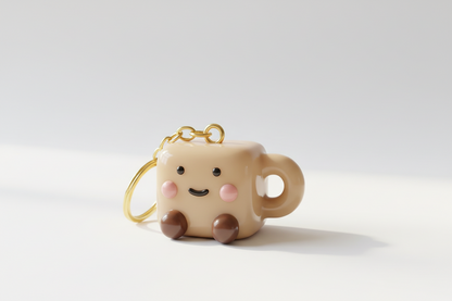 Cute Coffee Mug Charm – Handmade Polymer Clay Keychain