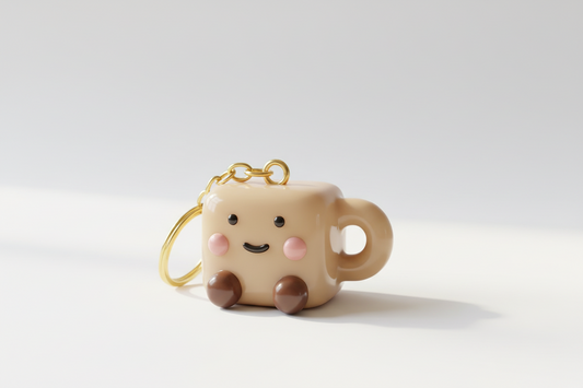 Cute Coffee Mug Charm – Handmade Polymer Clay Keychain
