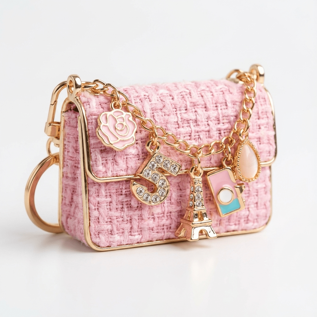 👜 Pink Handbag Keychain with Charms